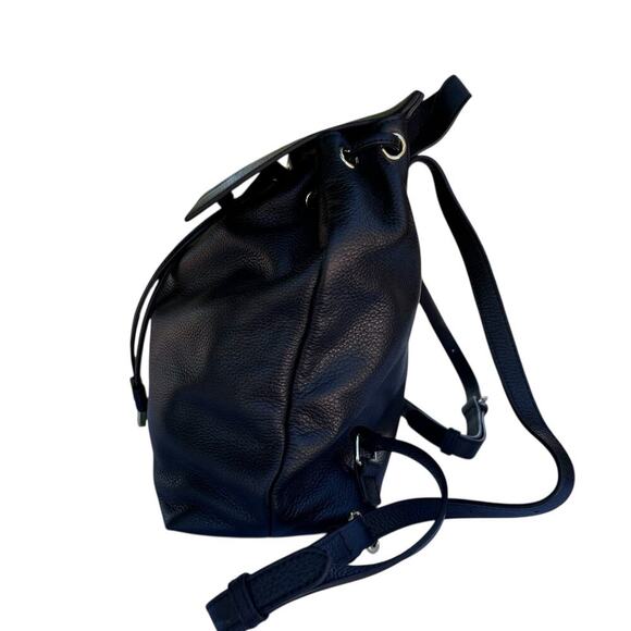 Barneys New York Black Leather Backpack Drawstring Flap Gold Hardware Lettering - Picture 3 of 10